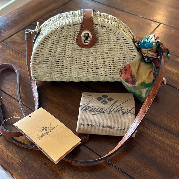 Patricia Nash Handbags - NWT Patricia Nash Spring Half Moon Wicker Crossbody Bag with Scarf Bonella